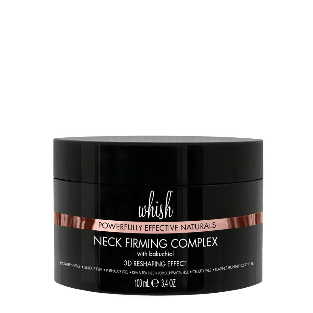Whish Neck Firming Cream jar highlights 3D reshaping for defined neck contours.