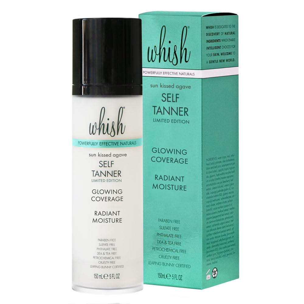 Whish sun-kissed glow on skin image suggests healthy tanned look