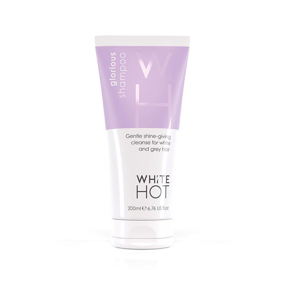 White Hot Glorious Shampoo bottle on shelf offers vegan, cruelty-free care.