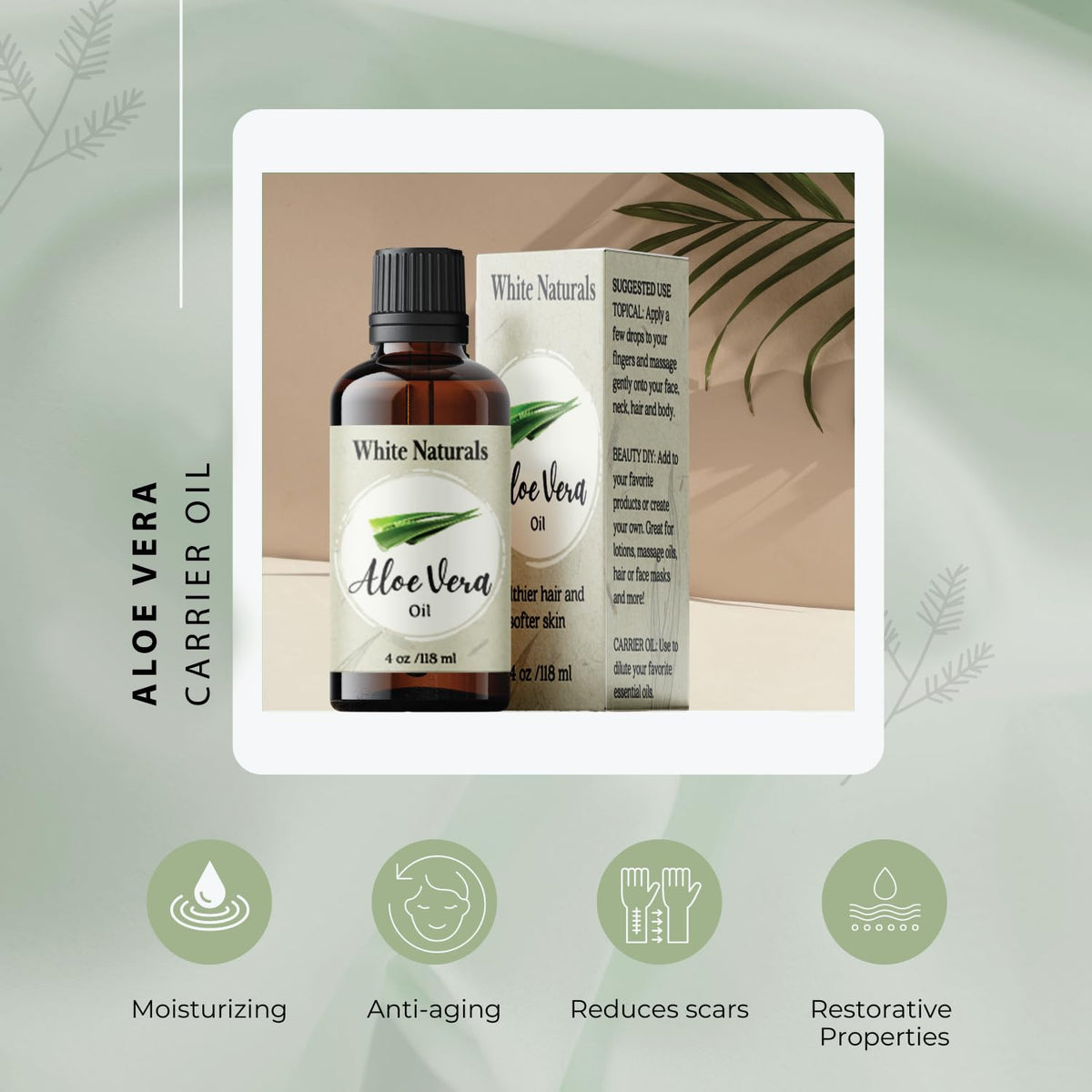 White Naturals Aloe Vera Oil skin-application demonstrates daily hydration and soothing care.