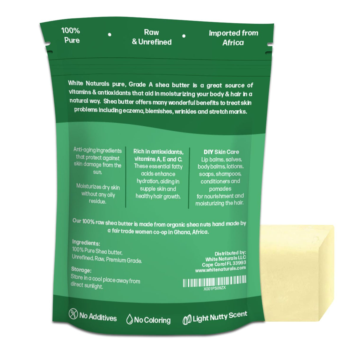 Creamy texture of White Naturals shea butter ready for easy skin absorption.
