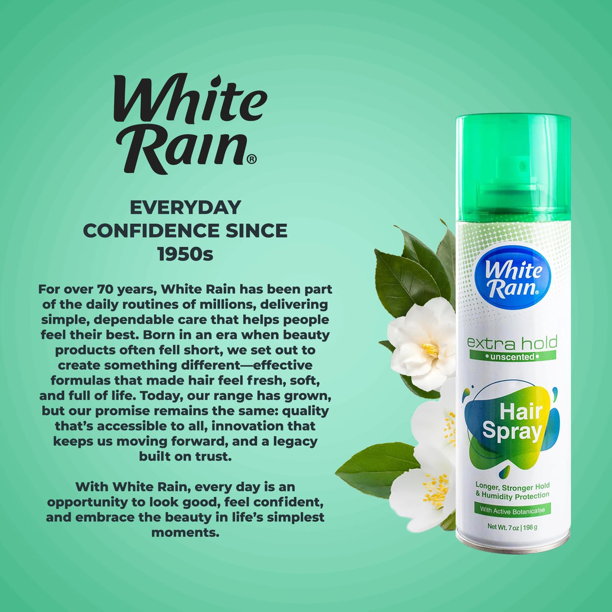 White Rain extra hold spray for all hair types dries quickly without stiffness.