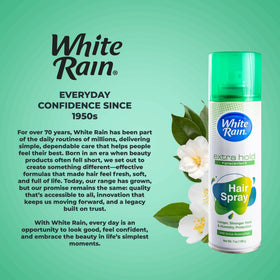 White Rain extra hold spray for all hair types dries quickly without stiffness.
