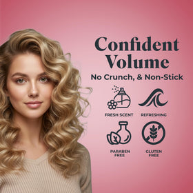 Applying White Rain Volumizing Mousse for root lift and body