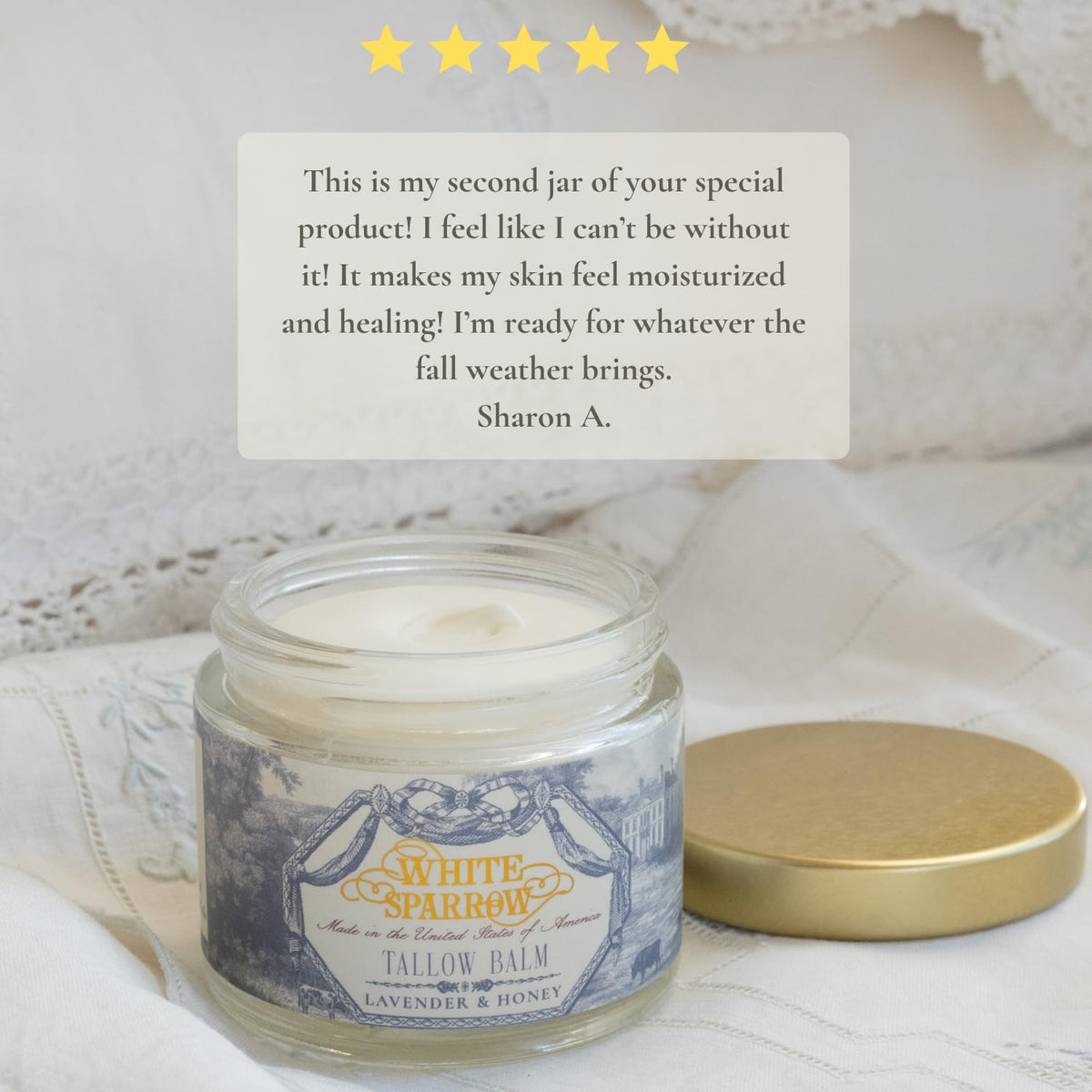 White Sparrow Farmacy balm being applied to face and body for gentle hydration