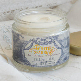 White Sparrow Farmacy Lavender Honey Tallow Balm jar for daily moisture
