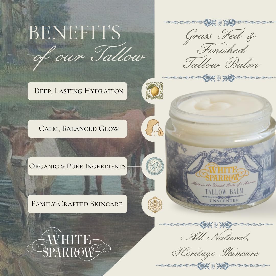 White Sparrow Farmacy tallow balm texture highlighting creamy rich consistency.