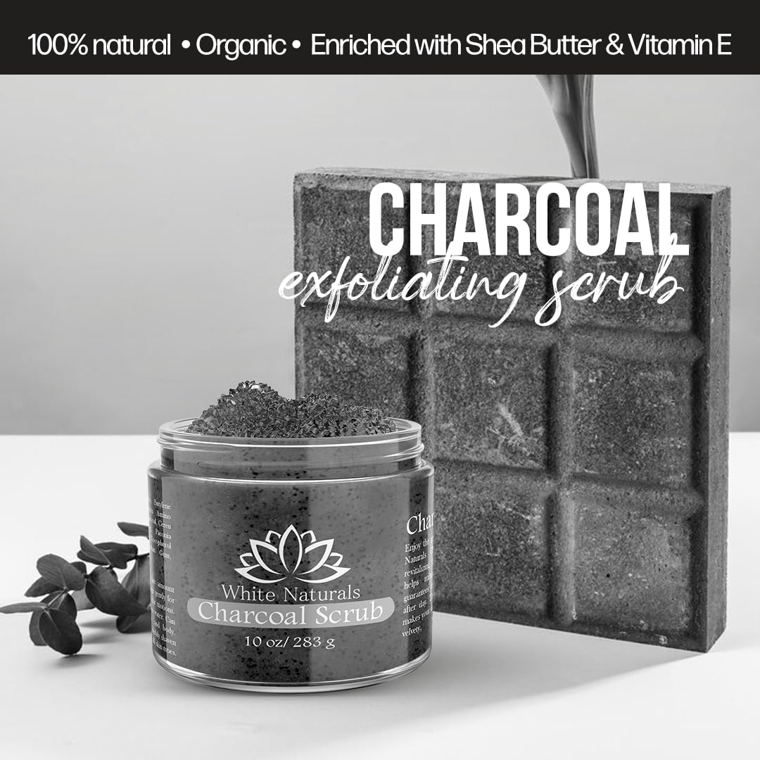 White Naturals Charcoal Body Scrub after-use skin looks softened and nourished