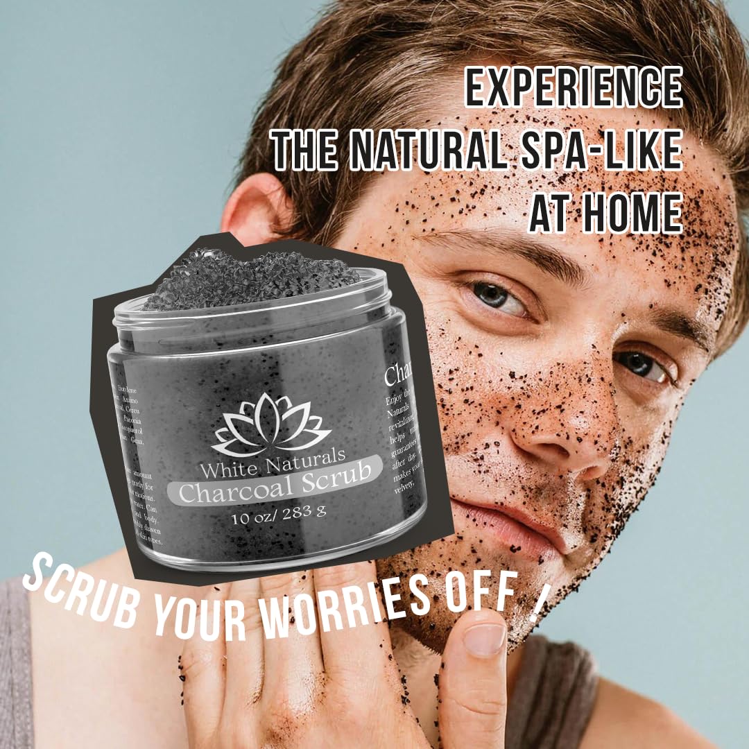 White Naturals Charcoal Body Scrub texture closeup highlighting exfoliating grains