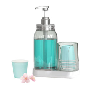 WhiteRhino 25oz pump dispenser delivering splash-free mouthwash pours.
