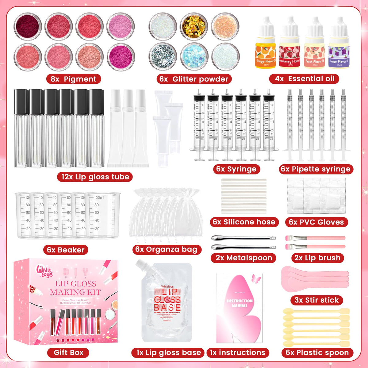 WhizToys Lip Gloss Base 200ml provides a smooth, moisturizing base for customization.