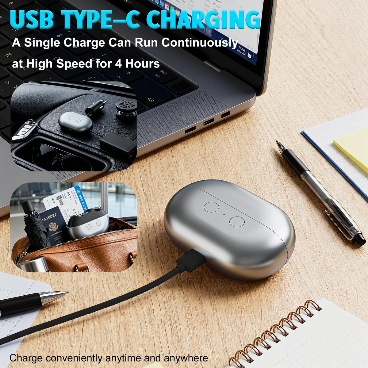 Whriou rechargeable USB nail trimmer ready for travel and quick trims.