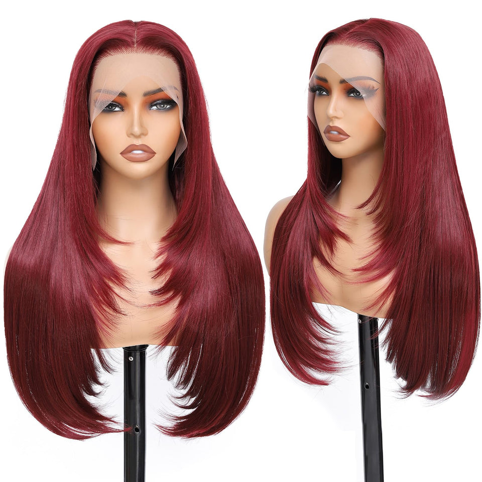 WIGAGA Burgundy 99J lace-front wig for a seamless hairline and natural look