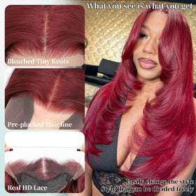 WIGAGA Burgundy 99J pre-plucked lace-front for realistic parting and easy styling