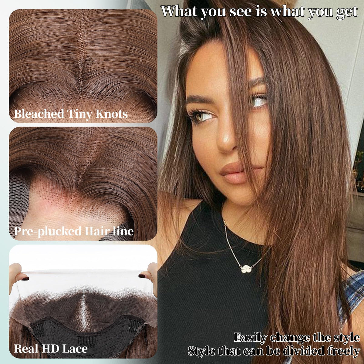 WIGAGA chocolate brown 26-inch pre-plucked wig designed for easy beginner styling