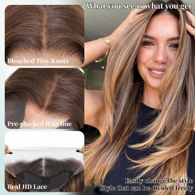 WIGAGA honey blonde 26in lace front wig, side view showing layered length and movement