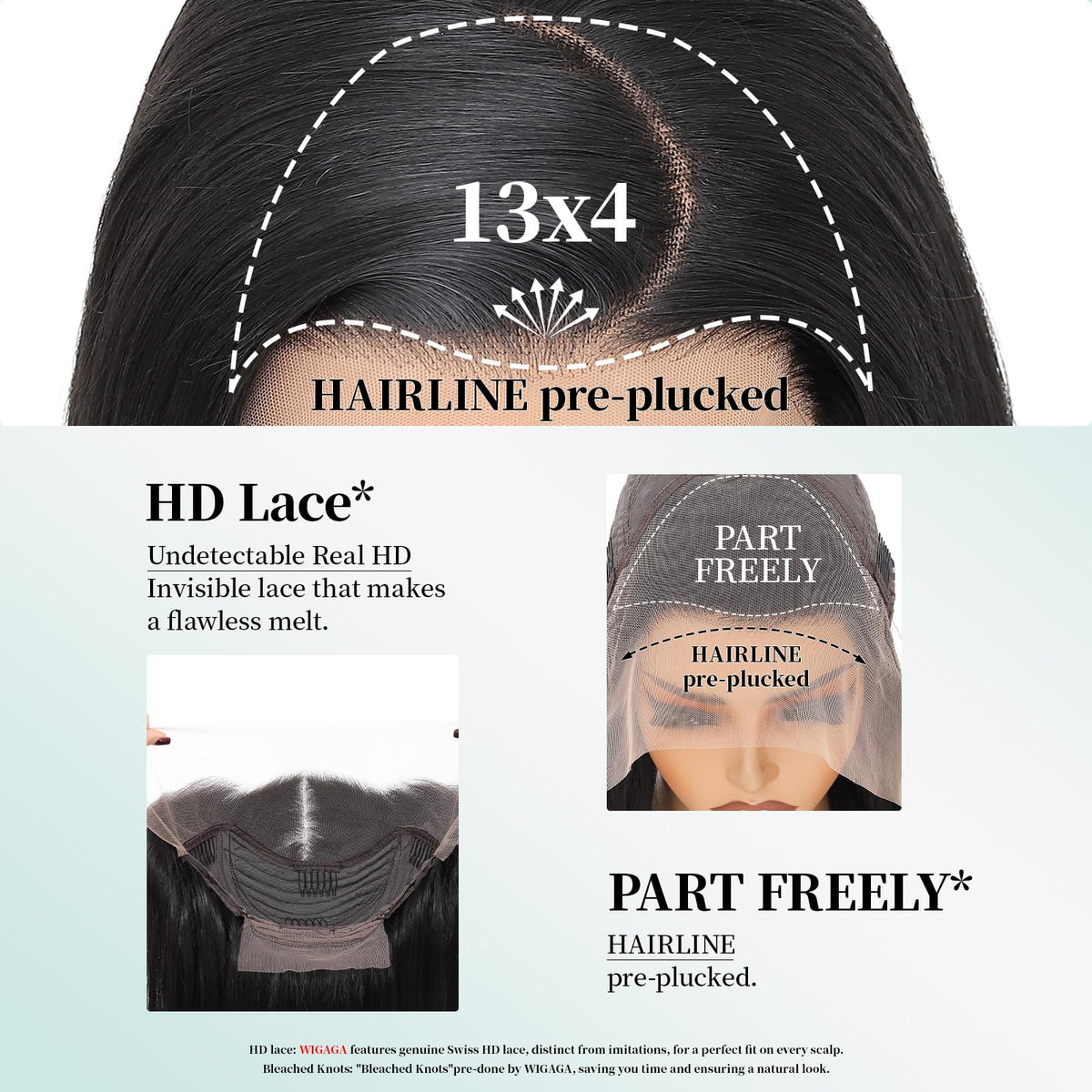 WIGAGA pre-plucked hairline and tiny knots reduce bulk for natural styling