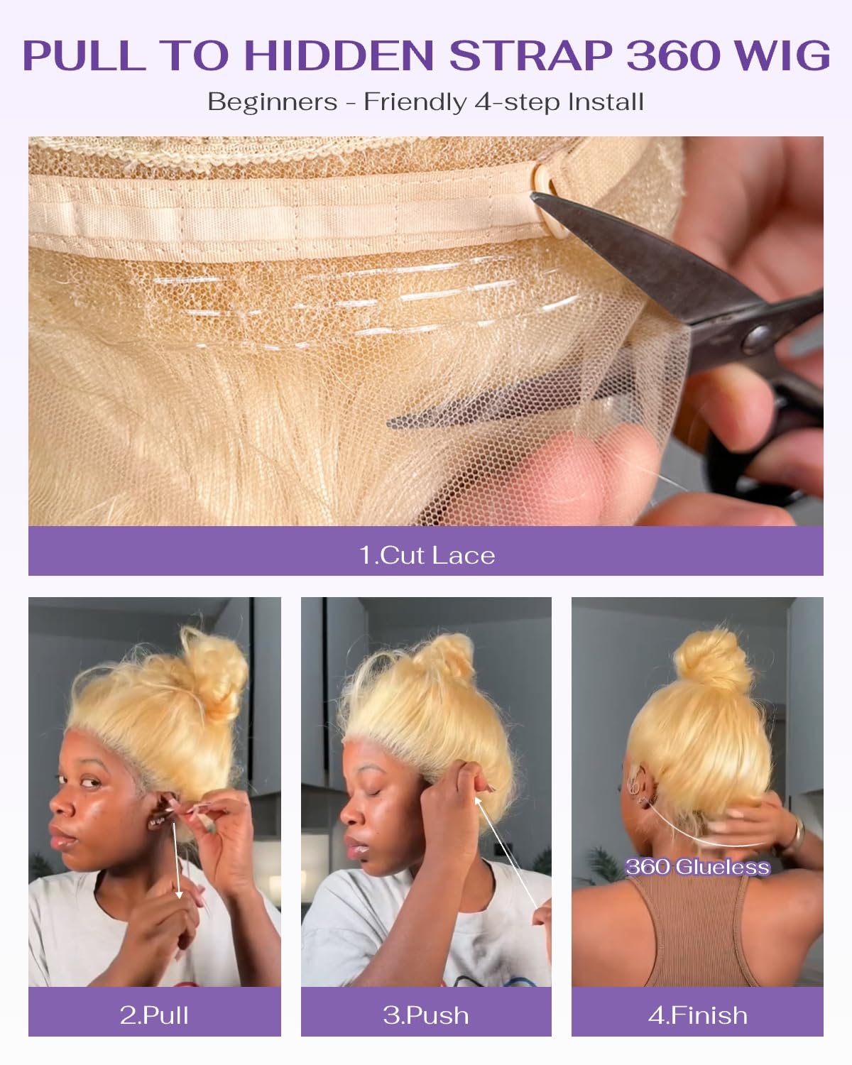 Wigcool 20-inch blonde human hair wig offers versatile styling options.