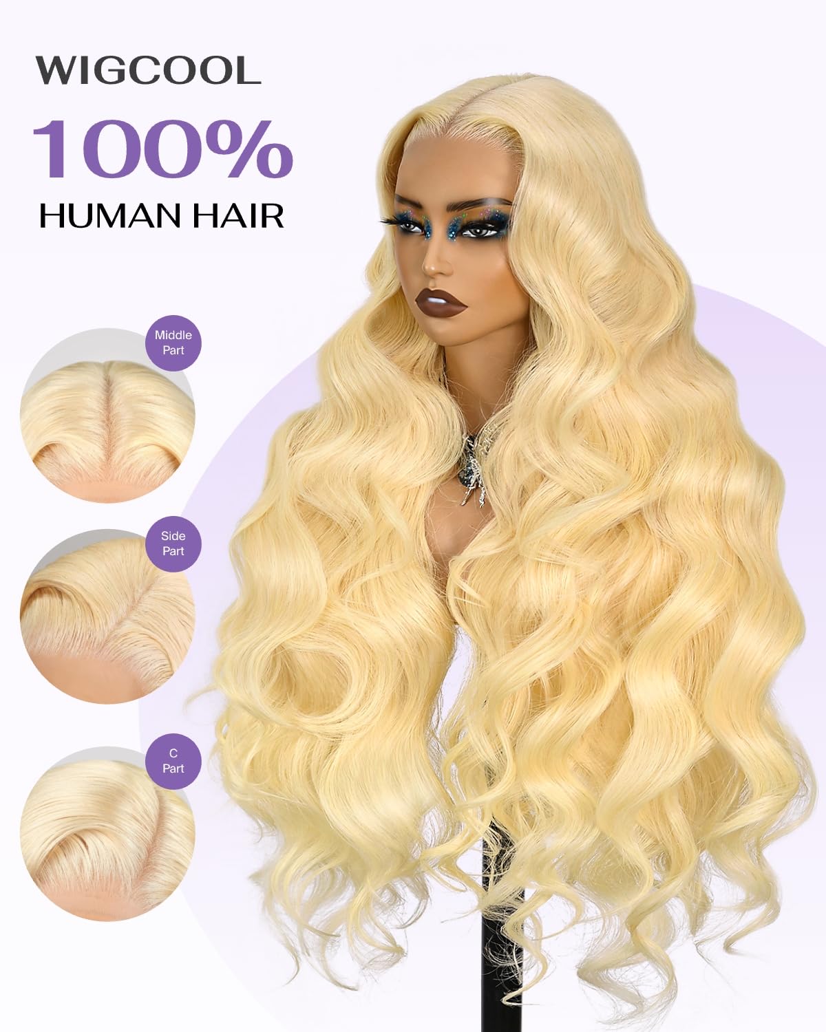 Wigcool 613 hd lace-front close-up shows breathable cap area and cap design.