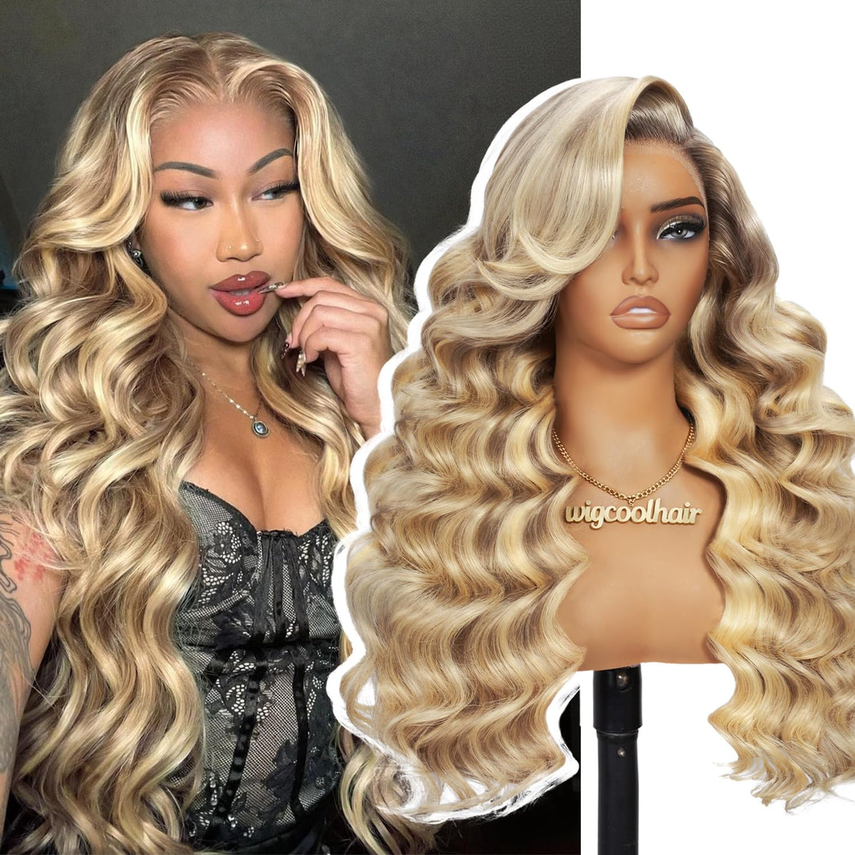 wigcool P18 613 hidden strap 360 lace front shows natural hairline for daily wear