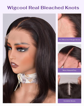 wigcool pre-bleached knots ash blonde wig with natural-looking hairline and parting.