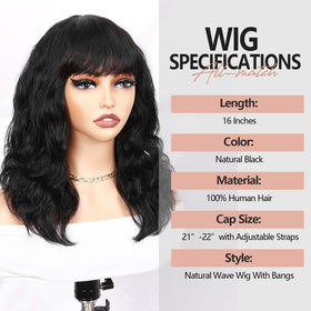 WIGER black wave wig, side view showing length and natural silhouette.