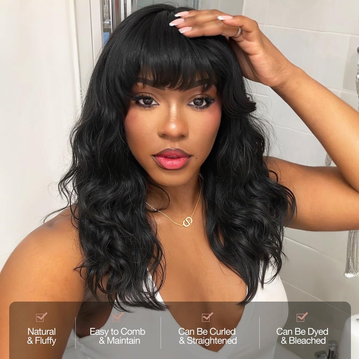 WIGER model wearing wig with natural bangs for reference.