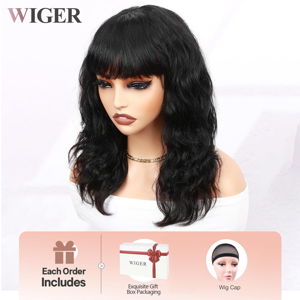 WIGER wig with three combs for stable wear.