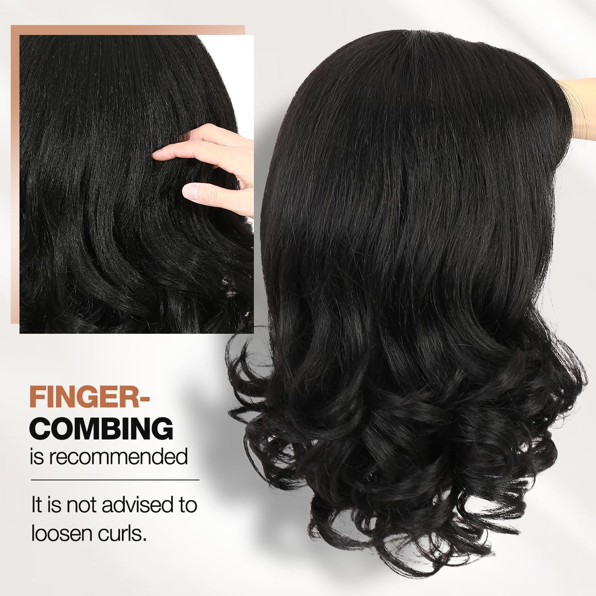 WIGER Yaki texture wavy wig shows heat-resistant fiber for styling.