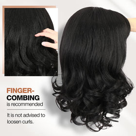 WIGER Yaki texture wavy wig shows heat-resistant fiber for styling.