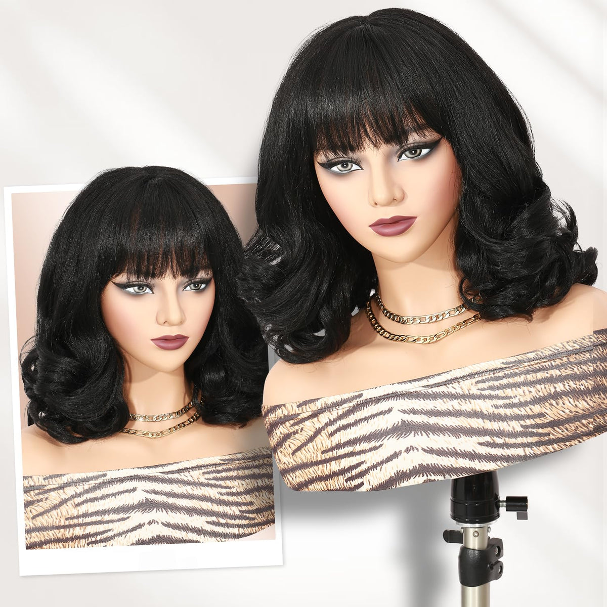WIGER Yaki texture wavy wig features three inside combs for secure wear.