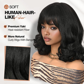 WIGER Yaki texture wavy wig offers natural look with fluffy curls.