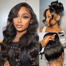 Wighottie body wave 360 lace front wig with versatile parts and styles.