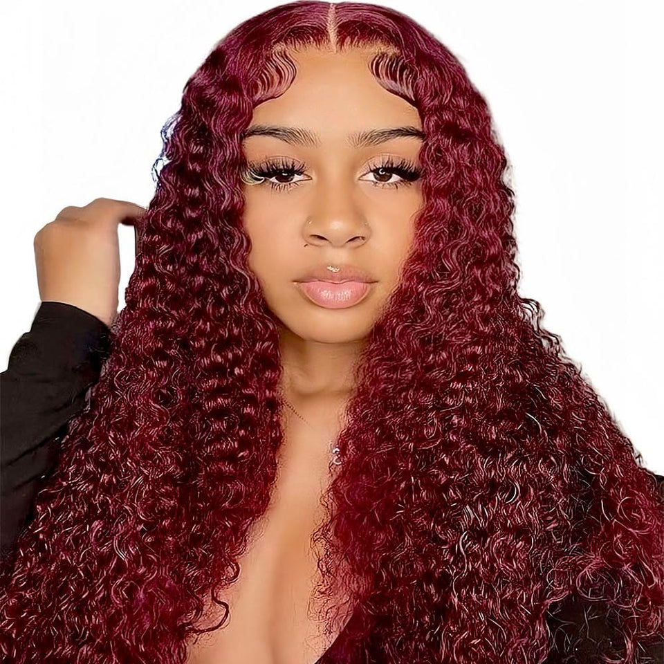 Wighottie Burgundy Deep Wave Lace Front Wig 22in for natural, voluminous look