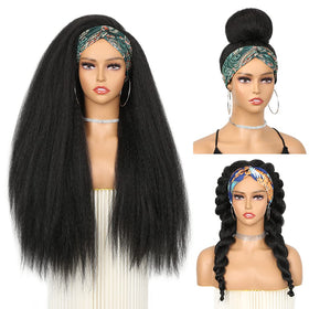 WIGNEE 26-inch kinky straight headband wig with built-in headband for quick wear