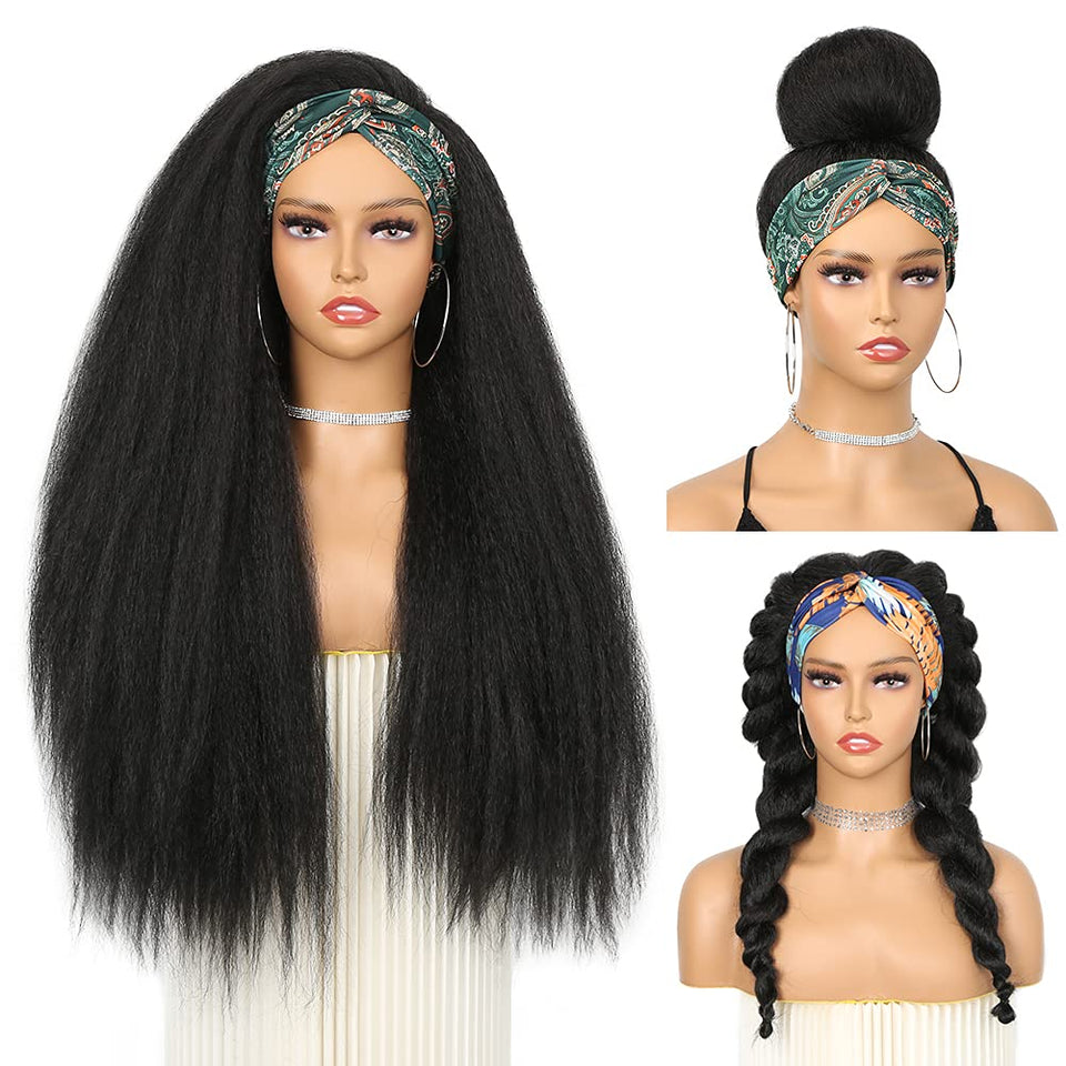 WIGNEE 26-inch kinky straight headband wig with built-in headband for quick wear