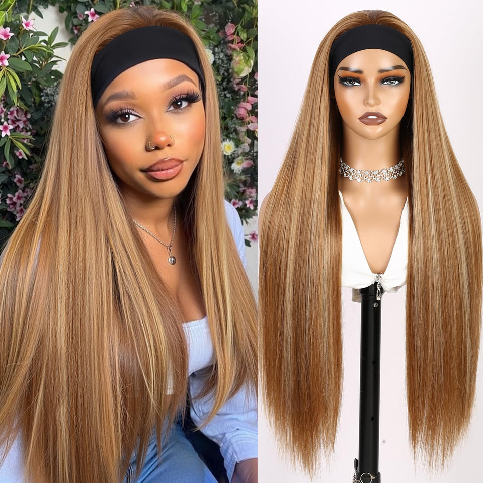 WIGNEE 32-inch honey blonde headband wig for quick daily styling.