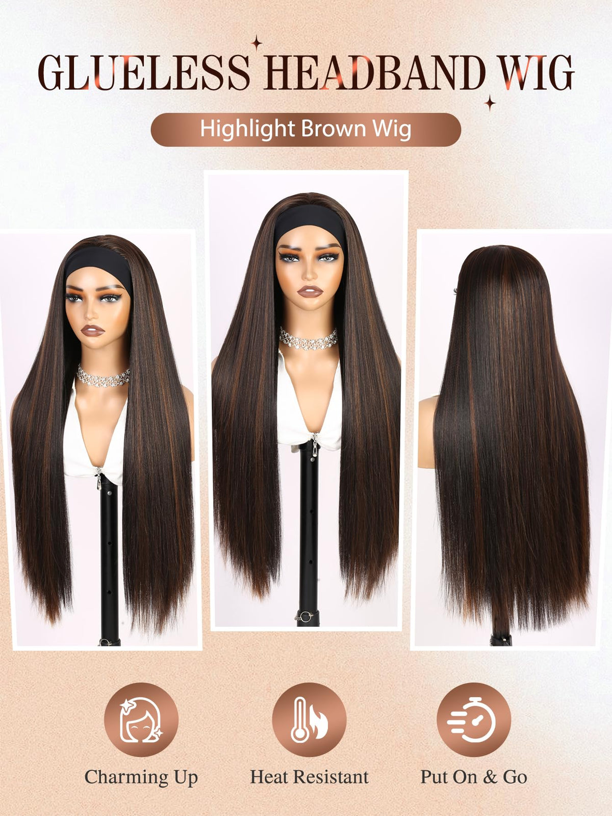 WIGNEE headband wig shows quick on-the-go wear with no glue