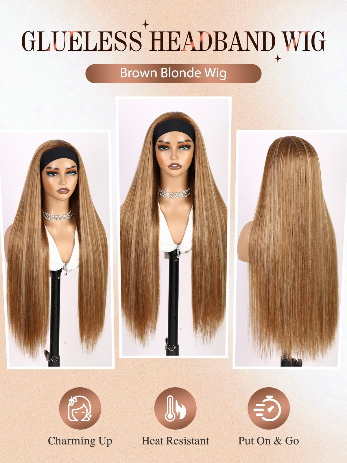 WIGNEE honey blonde long straight wig for versatile looks.