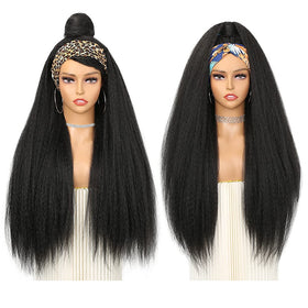 WIGNEE kinky straight wig close-up shows soft, skin-friendly synthetic fibers