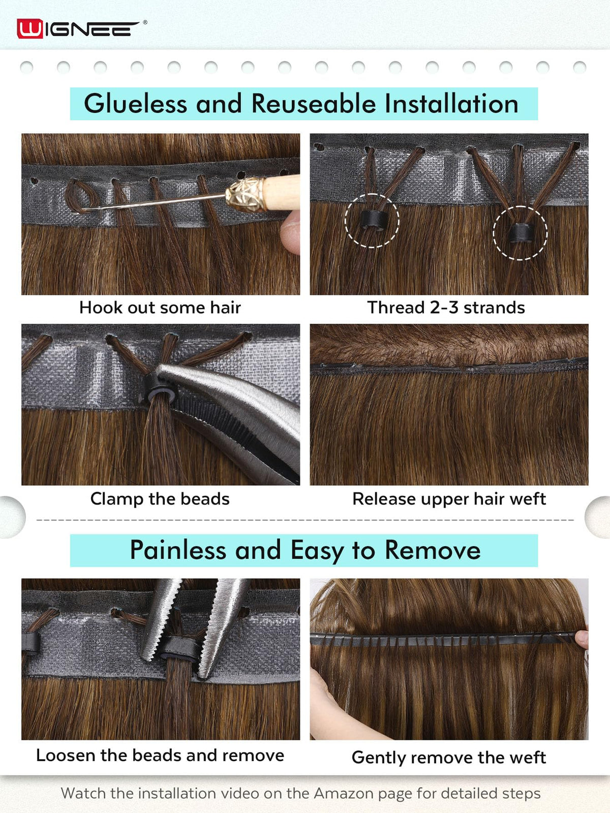 WIGNEE reusable extensions with proper care instructions