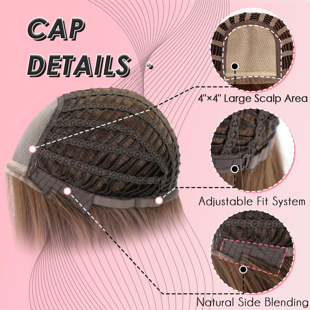 WIGYY glueless adjustable cap supports secure comfort without adhesives.