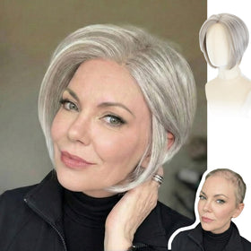 WIGYY mono top bob wig grey 10in offers natural scalp look for daily wear.