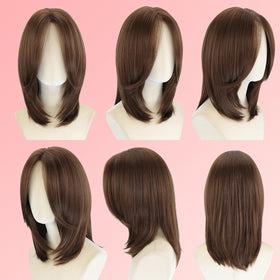 WIGYY shoulder-length straight wig in brown mixed blonde for a natural look.