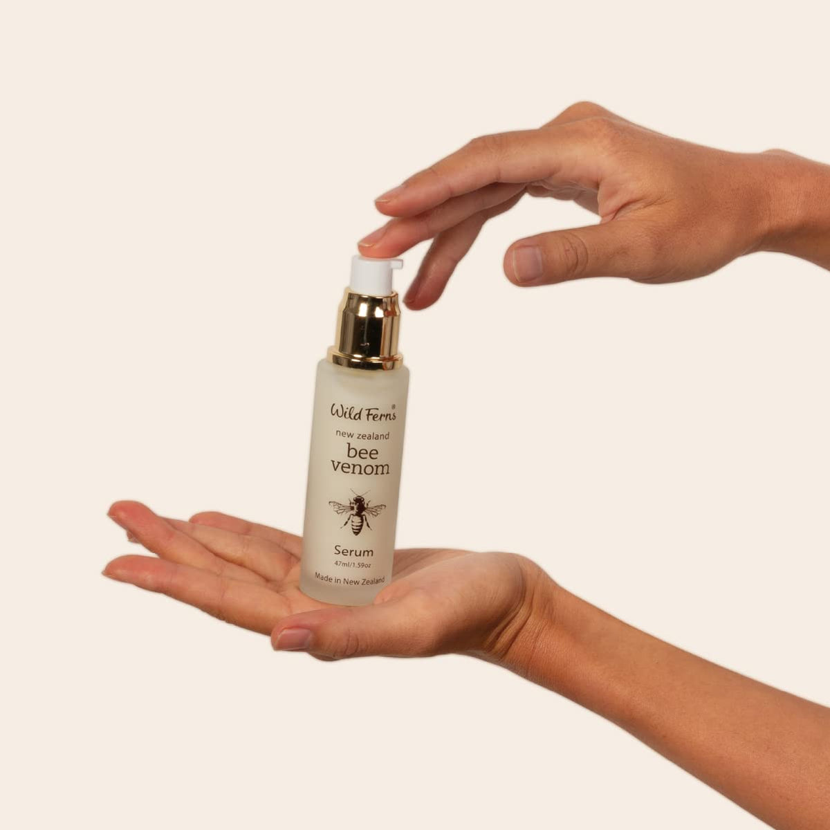 Wild Ferns Bee Venom Serum application texture, silky feel for gentle daily use.