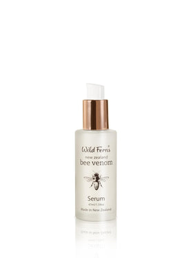 Wild Ferns Bee Venom Serum bottle front, premium NZ skincare for radiant skin.
