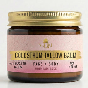 Wild Gold Tallow balm jar close-up shows creamy texture for deep hydration.
