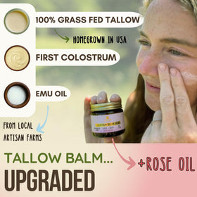 Wild Gold Tallow texture swatch highlights smooth, nourishing feel for dry skin.