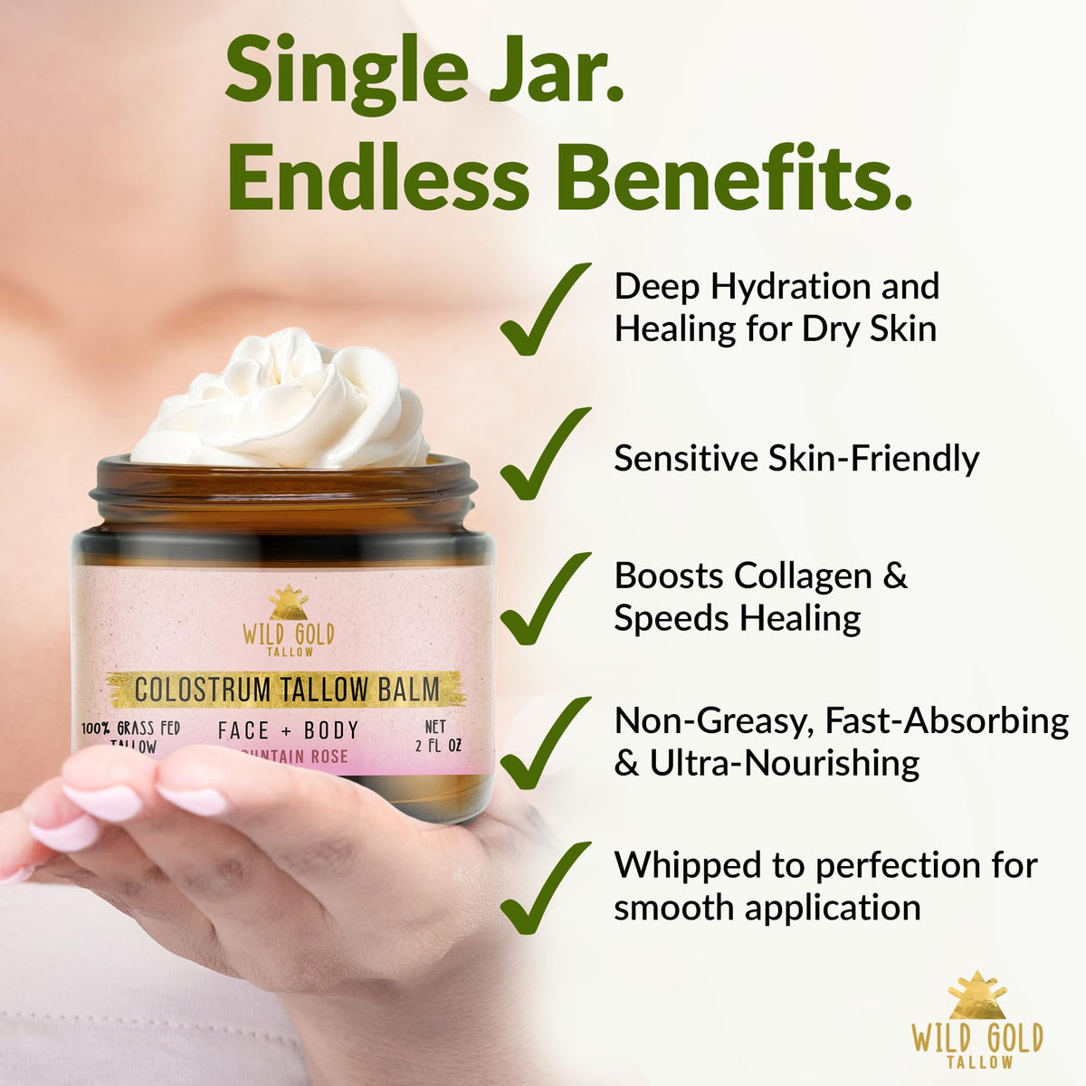 Wild Gold Tallow sensitive-skin use shows gentle, skin-friendly hydration with a light scent.