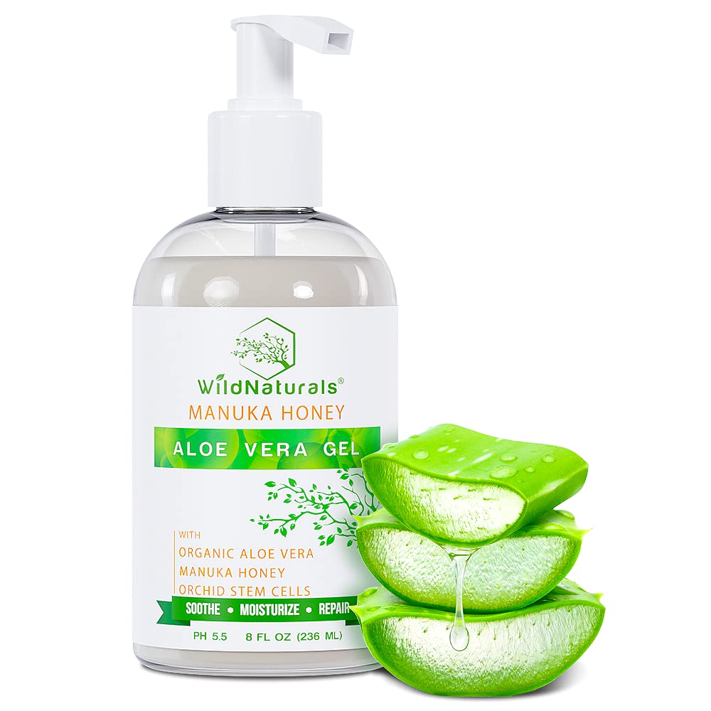Wild Naturals Aloe Vera Gel bottle pour demonstrates easy application for hydration